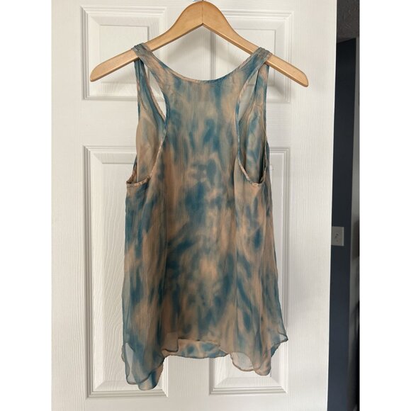 Kenar 100% Silk Tie Dye Tank Top Blue Beige Sheer Layered Racerback Women’s L - Picture 4 of 4